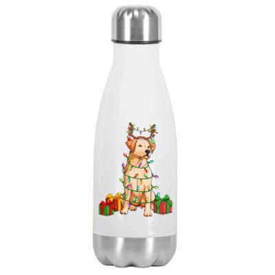 Xmas Lighting Reindeer Hat Labrador Retriever Christmas Cool Gift Stainless Steel Insulated Water Bottle