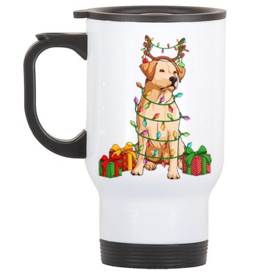 Xmas Lighting Reindeer Hat Labrador Retriever Christmas Cool Gift Stainless Steel Travel Mug