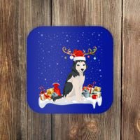 Xmas Lights Reindeer Santa Siberian Husky Dog Christmas Cool Gift Coaster