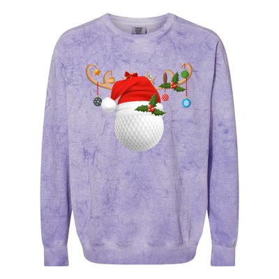 Xmas Lighting Reindeer Santa Hat Golf Christmas Gift Colorblast Crewneck Sweatshirt