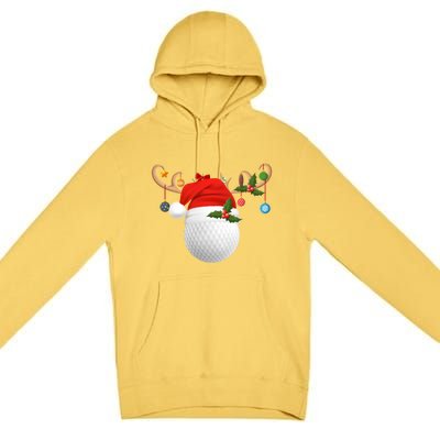 Xmas Lighting Reindeer Santa Hat Golf Christmas Gift Premium Pullover Hoodie