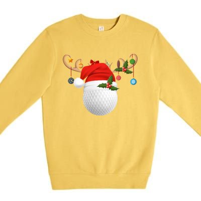 Xmas Lighting Reindeer Santa Hat Golf Christmas Gift Premium Crewneck Sweatshirt