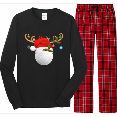 Xmas Lighting Reindeer Santa Hat Golf Christmas Gift Long Sleeve Pajama Set