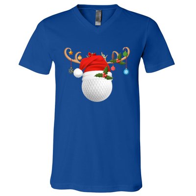 Xmas Lighting Reindeer Santa Hat Golf Christmas Gift V-Neck T-Shirt