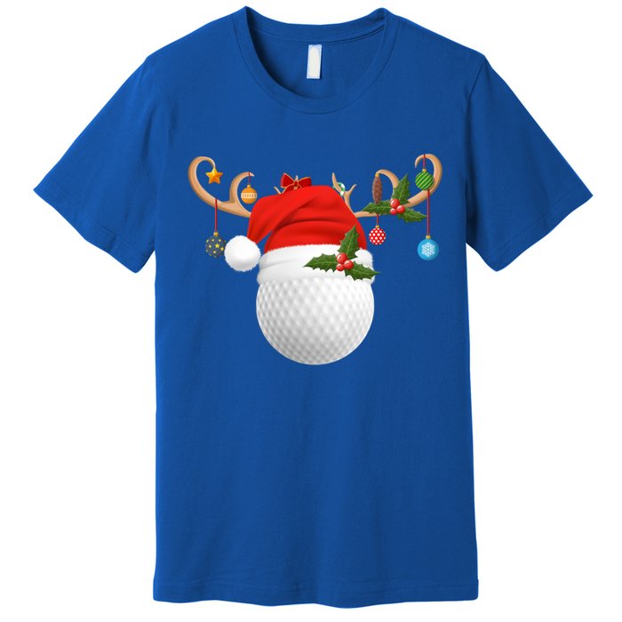 Xmas Lighting Reindeer Santa Hat Golf Christmas Gift Premium T-Shirt