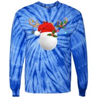 Xmas Lighting Reindeer Santa Hat Golf Christmas Gift Tie-Dye Long Sleeve Shirt