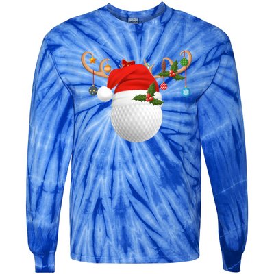 Xmas Lighting Reindeer Santa Hat Golf Christmas Gift Tie-Dye Long Sleeve Shirt