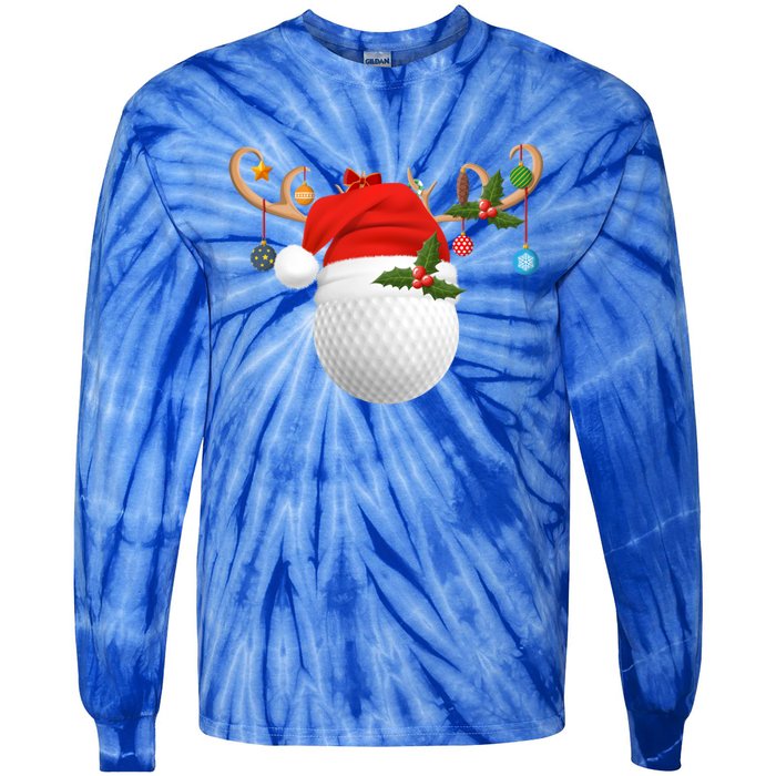 Xmas Lighting Reindeer Santa Hat Golf Christmas Gift Tie-Dye Long Sleeve Shirt