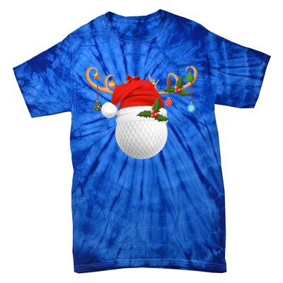 Xmas Lighting Reindeer Santa Hat Golf Christmas Gift Tie-Dye T-Shirt