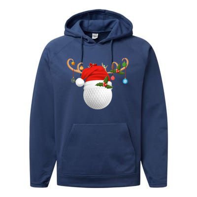 Xmas Lighting Reindeer Santa Hat Golf Christmas Gift Performance Fleece Hoodie