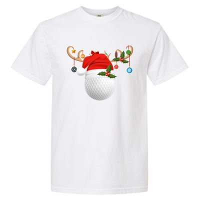 Xmas Lighting Reindeer Santa Hat Golf Christmas Gift Garment-Dyed Heavyweight T-Shirt