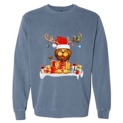 Xmas Lights Reindeer Santa Hat Lion Christmas Garment-Dyed Sweatshirt