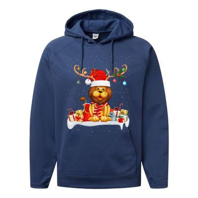 Xmas Lights Reindeer Santa Hat Lion Christmas Performance Fleece Hoodie