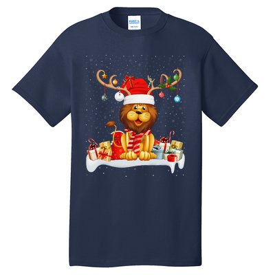 Xmas Lights Reindeer Santa Hat Lion Christmas Tall T-Shirt