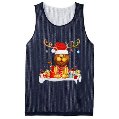 Xmas Lights Reindeer Santa Hat Lion Christmas Mesh Reversible Basketball Jersey Tank