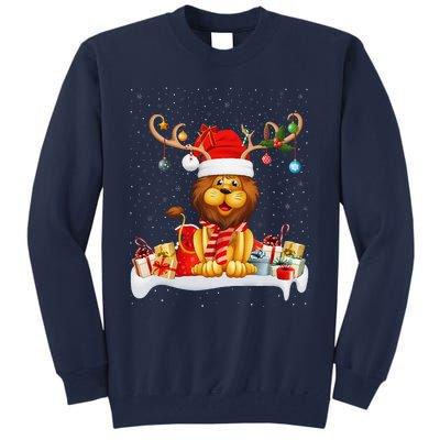 Xmas Lights Reindeer Santa Hat Lion Christmas Tall Sweatshirt