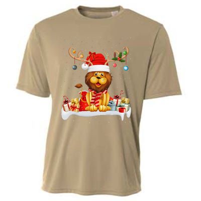 Xmas Lights Reindeer Santa Hat Lion Christmas Cooling Performance Crew T-Shirt