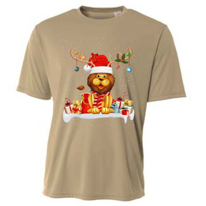 Xmas Lights Reindeer Santa Hat Lion Christmas Cooling Performance Crew T-Shirt