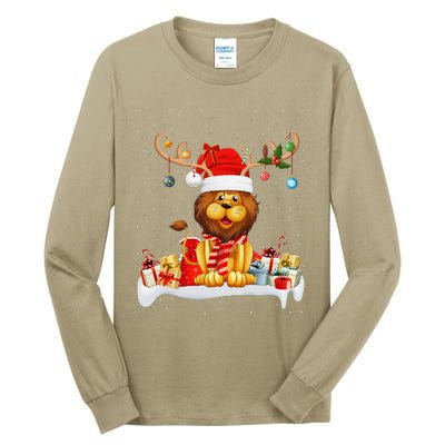 Xmas Lights Reindeer Santa Hat Lion Christmas Tall Long Sleeve T-Shirt