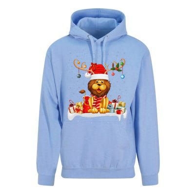 Xmas Lights Reindeer Santa Hat Lion Christmas Unisex Surf Hoodie