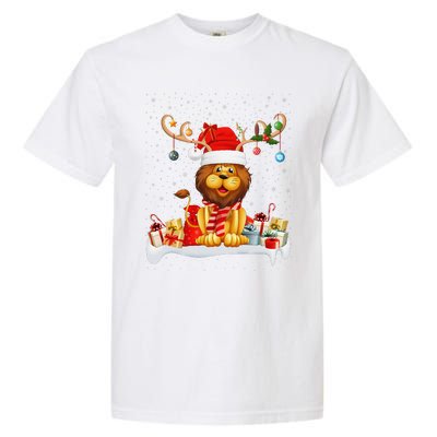 Xmas Lights Reindeer Santa Hat Lion Christmas Garment-Dyed Heavyweight T-Shirt