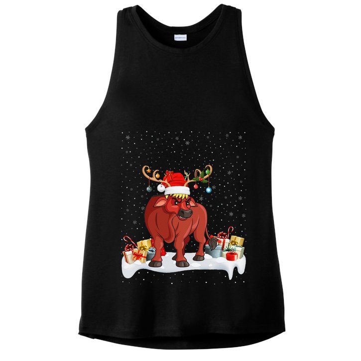 Xmas Lights Reindeer Santa Hat Water Buffalo Christmas Ladies PosiCharge Tri-Blend Wicking Tank