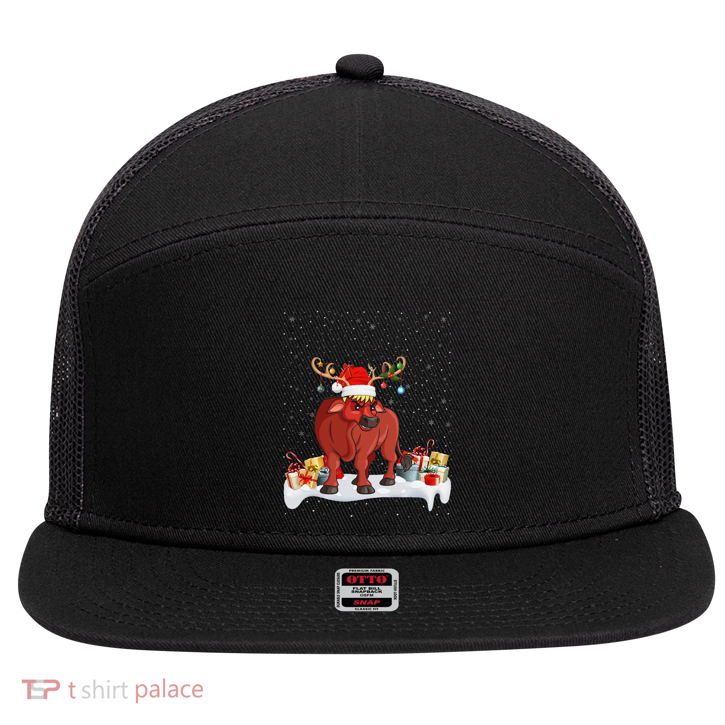 Xmas Lights Reindeer Santa Hat Water Buffalo Christmas 7 Panel Mesh Trucker Snapback Hat