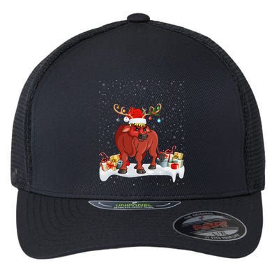 Xmas Lights Reindeer Santa Hat Water Buffalo Christmas Flexfit Unipanel Trucker Cap