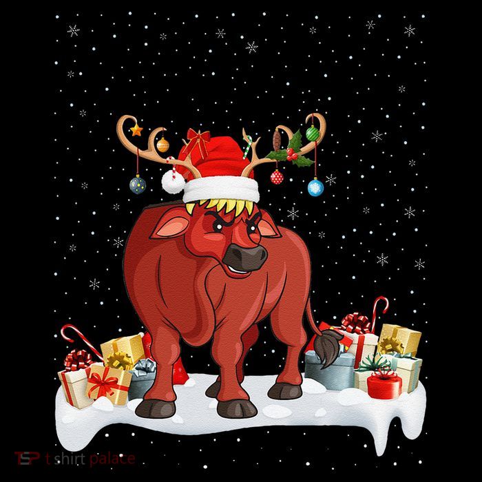 Xmas Lights Reindeer Santa Hat Water Buffalo Christmas Tall T-Shirt