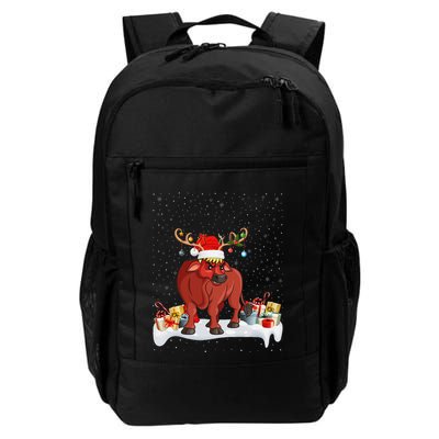 Xmas Lights Reindeer Santa Hat Water Buffalo Christmas Backpack