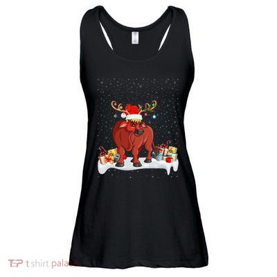 Xmas Lights Reindeer Santa Hat Water Buffalo Christmas Ladies Essential Flowy Tank