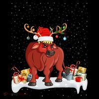 Xmas Lights Reindeer Santa Hat Water Buffalo Christmas Premium T-Shirt