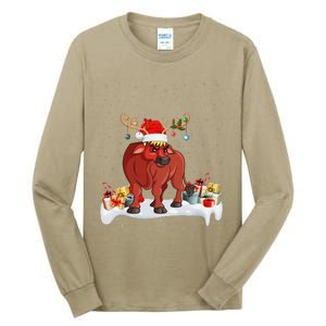 Xmas Lights Reindeer Santa Hat Water Buffalo Christmas Tall Long Sleeve T-Shirt