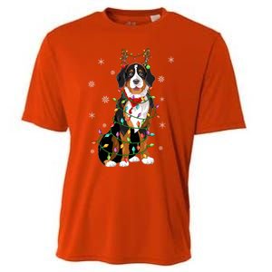 Xmas Lighting Reindeer Hat Bernese Mountain Dog Christmas Gift Cooling Performance Crew T-Shirt