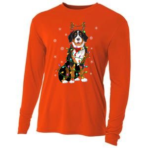 Xmas Lighting Reindeer Hat Bernese Mountain Dog Christmas Gift Cooling Performance Long Sleeve Crew