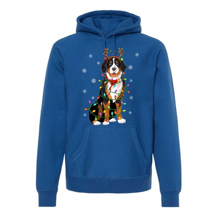 Xmas Lighting Reindeer Hat Bernese Mountain Dog Christmas Gift Premium Hoodie