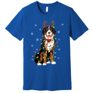 Xmas Lighting Reindeer Hat Bernese Mountain Dog Christmas Gift Premium T-Shirt