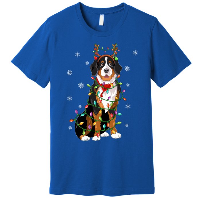 Xmas Lighting Reindeer Hat Bernese Mountain Dog Christmas Gift Premium T-Shirt