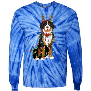 Xmas Lighting Reindeer Hat Bernese Mountain Dog Christmas Gift Tie-Dye Long Sleeve Shirt