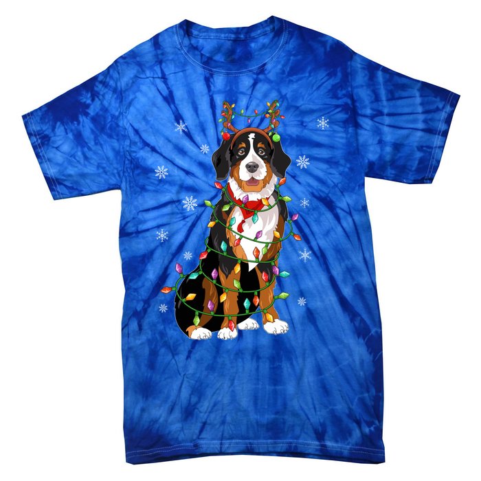 Xmas Lighting Reindeer Hat Bernese Mountain Dog Christmas Gift Tie-Dye T-Shirt