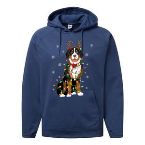 Xmas Lighting Reindeer Hat Bernese Mountain Dog Christmas Gift Performance Fleece Hoodie