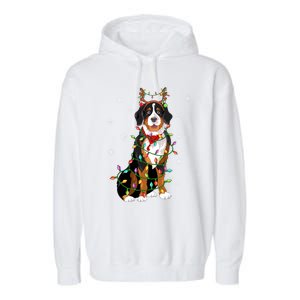 Xmas Lighting Reindeer Hat Bernese Mountain Dog Christmas Gift Garment-Dyed Fleece Hoodie