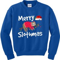 Xmas Lighting Santa Hat Sloth Merry Slothmas Christmas Gift Kids Sweatshirt