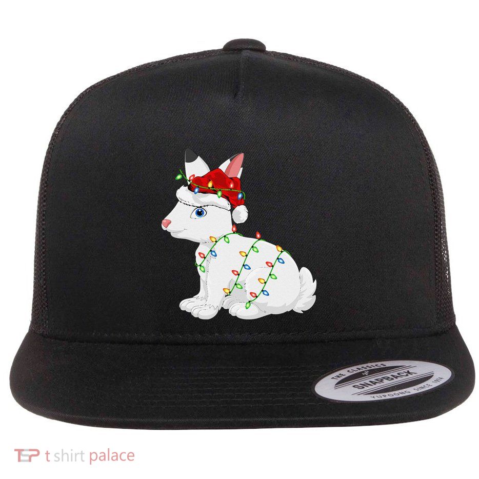 Xmas Lights Santa Hat Arctic Hare Christmas Flat Bill Trucker Hat