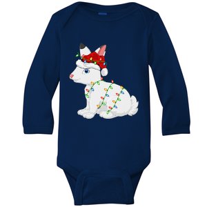 Xmas Lights Santa Hat Arctic Hare Christmas Baby Long Sleeve Bodysuit