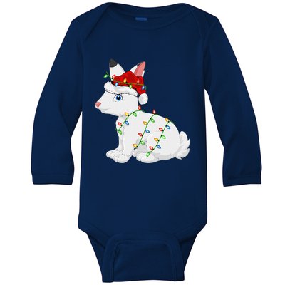 Xmas Lights Santa Hat Arctic Hare Christmas Baby Long Sleeve Bodysuit