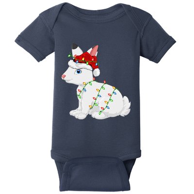 Xmas Lights Santa Hat Arctic Hare Christmas Baby Bodysuit