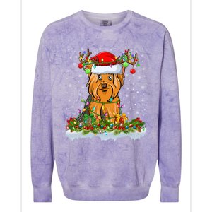 Xmas Lighting Santa Yorkshire Terrier Dog Christmas Gift Colorblast Crewneck Sweatshirt