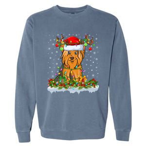 Xmas Lighting Santa Yorkshire Terrier Dog Christmas Gift Garment-Dyed Sweatshirt