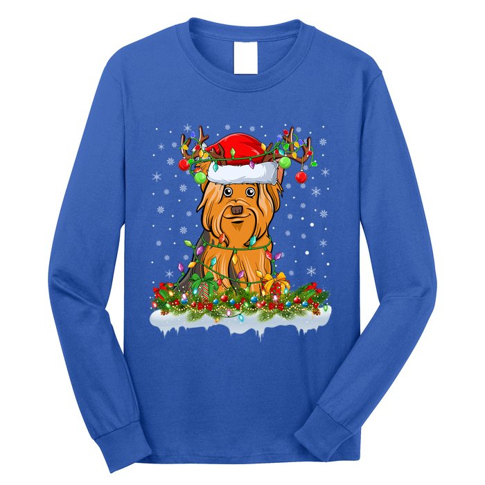 Xmas Lighting Santa Yorkshire Terrier Dog Christmas Gift Long Sleeve Shirt